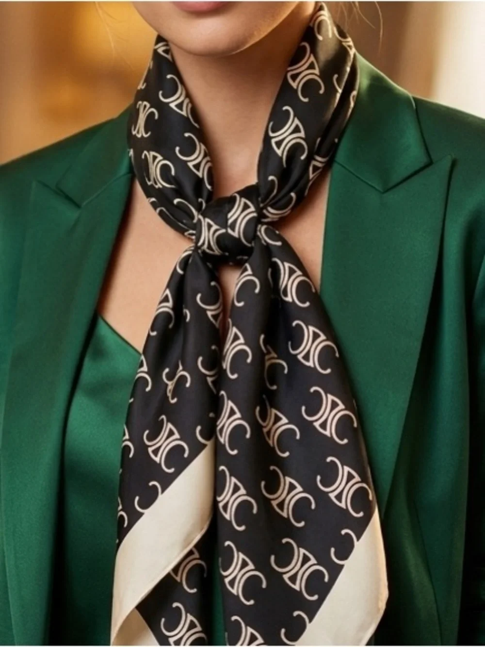 CELINE Patterned Logo Silk Scarf